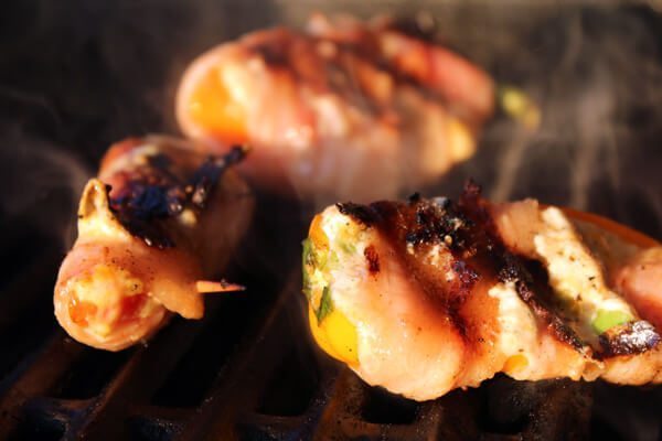 Grilled Sweet Pepper Poppers with Cream Cheese + Bacon