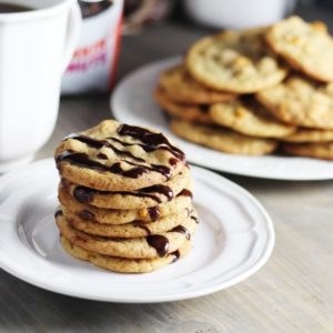 Salty + sweet salted caramel cookies are perfected with our coffee chocolate drizzle.