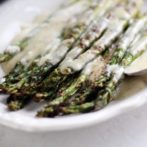 Roasted Asparagus with White Cheddar Cheese Sauce