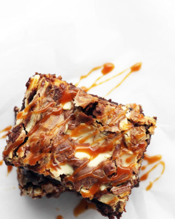 Vanilla Swirl Dark Chocolate Brownies + Salted Caramel Drizzle | Buy This Cook That